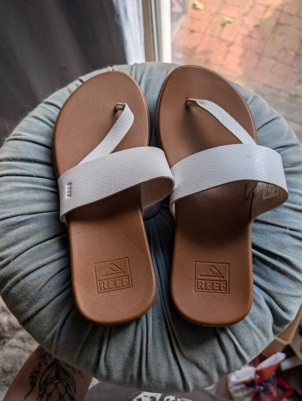 Reef White Strap Brown Footbed Slide Sandals 7